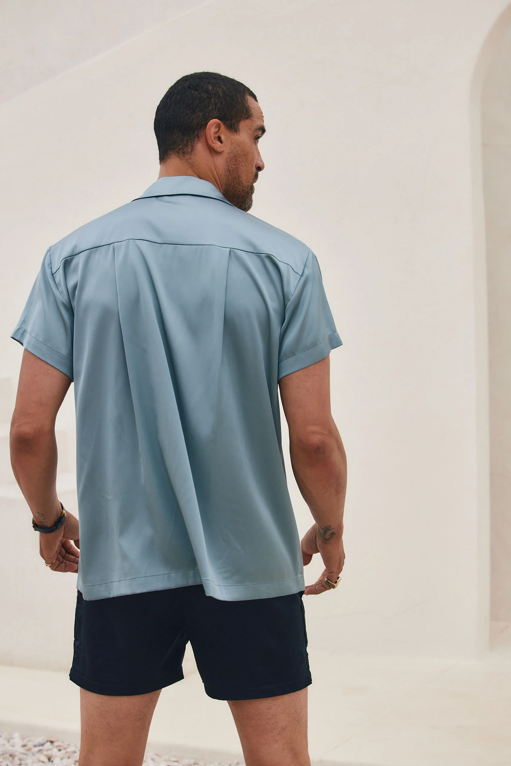 Vaughn Blue Satin Camp Shirt - Image 3