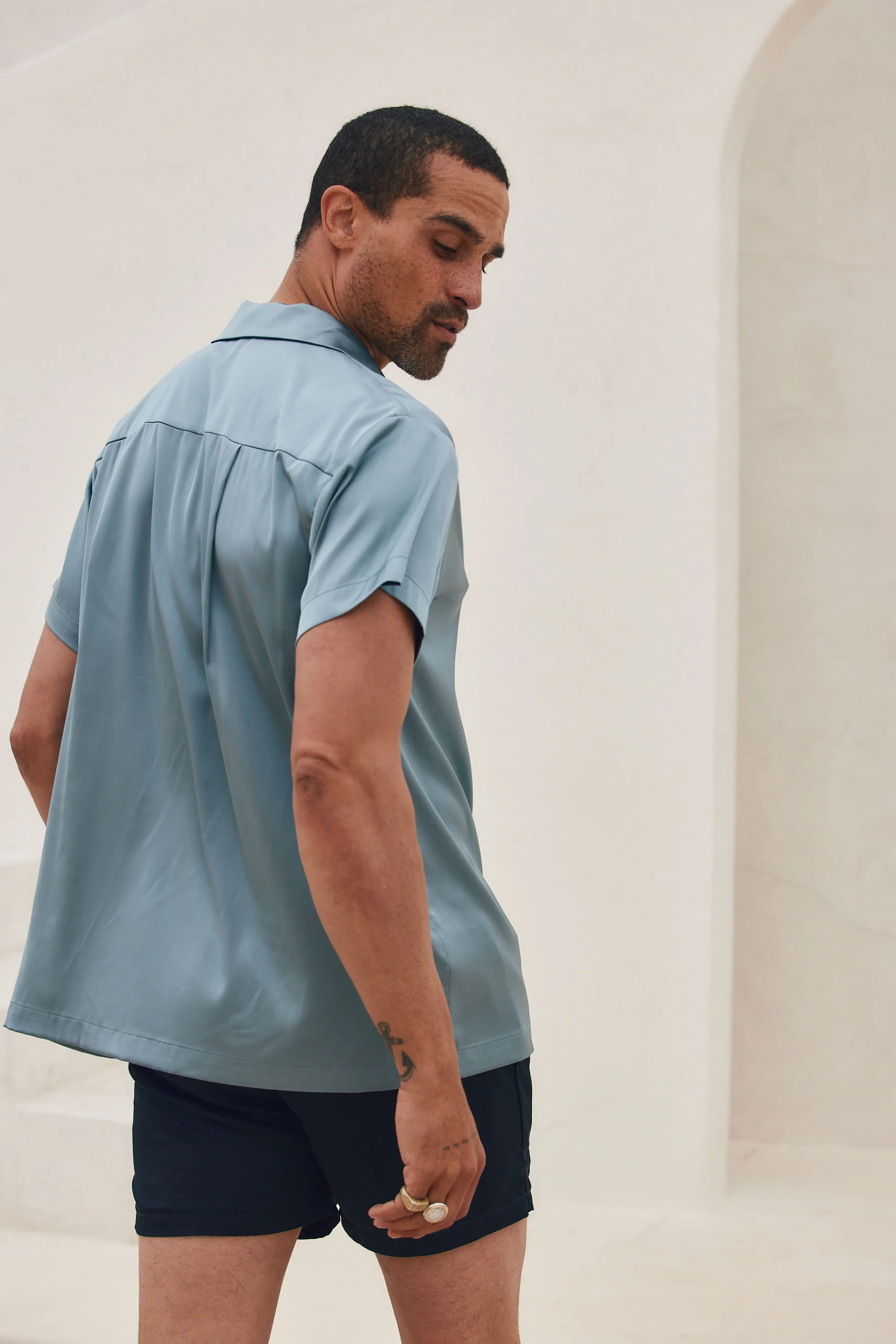 Vaughn Blue Satin Camp Shirt - Image 4