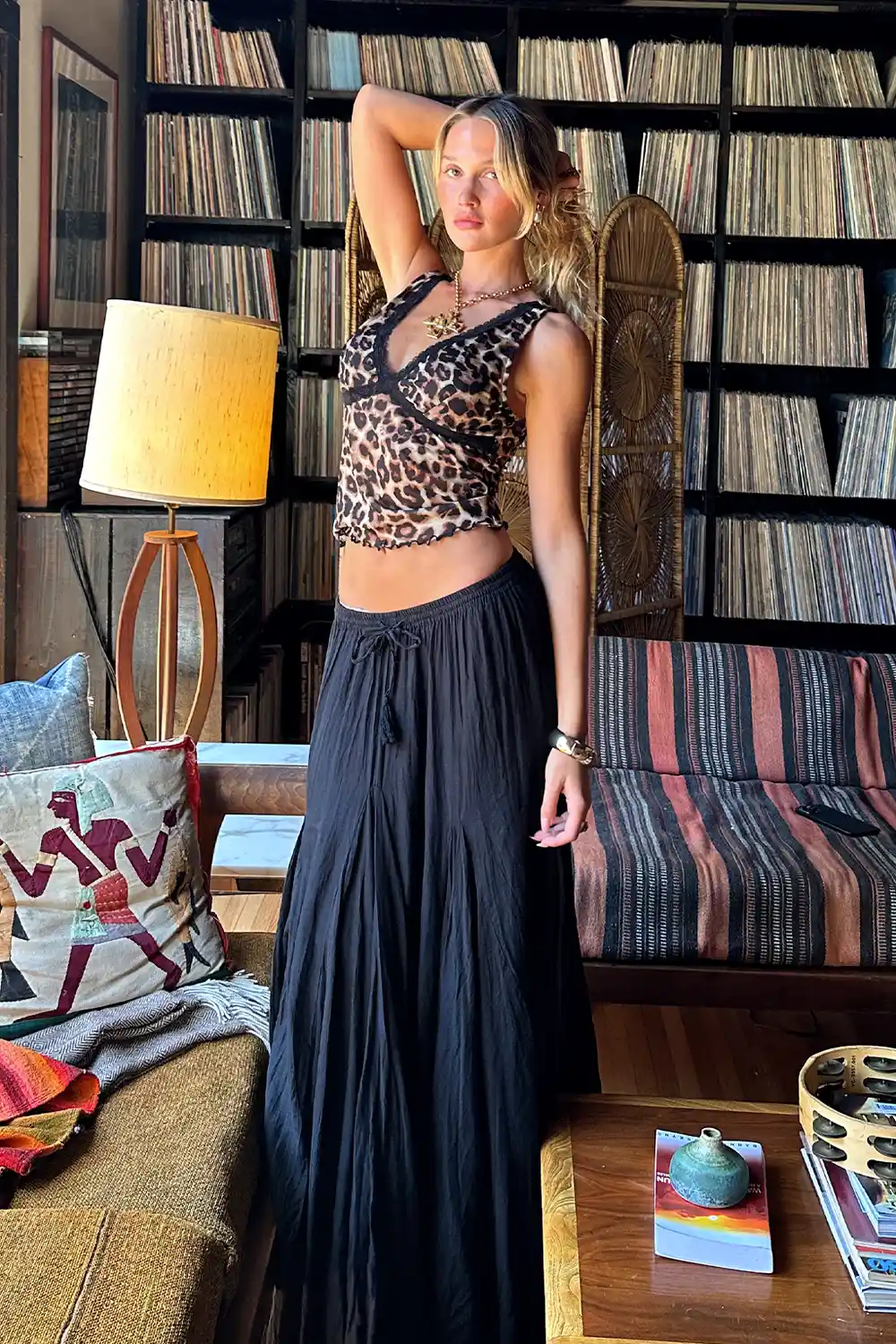 Violetta Black Gauze Maxi Skirt - Image 2