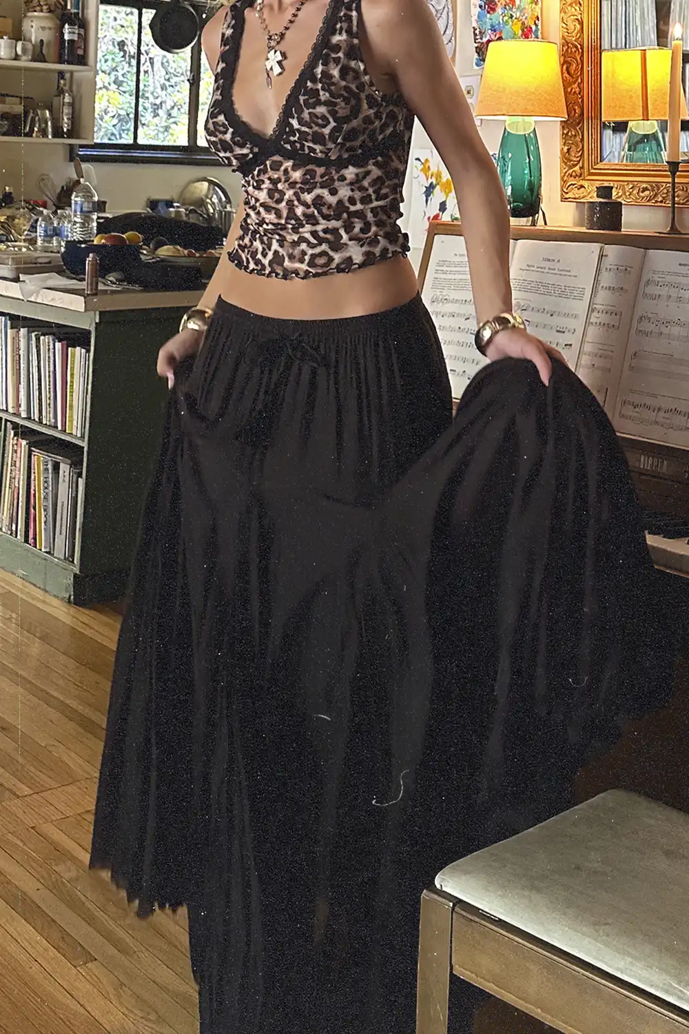 Violetta Black Gauze Maxi Skirt - Image 4