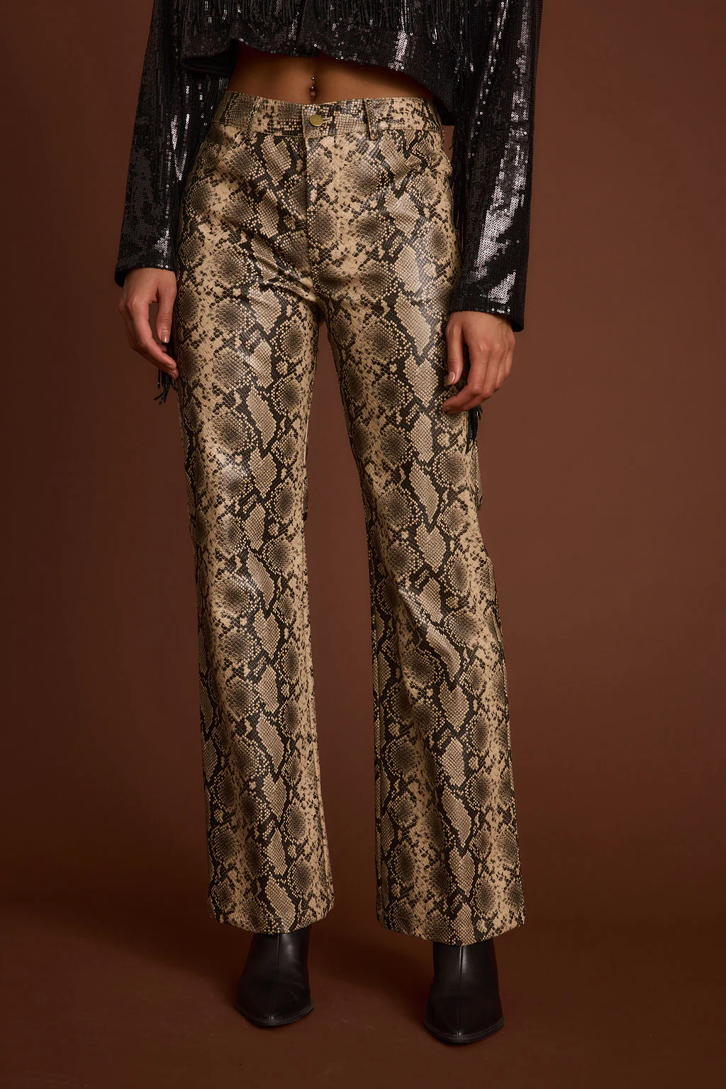 Viper Room Cream Snake Print Vegan Leather Pants - Image 2