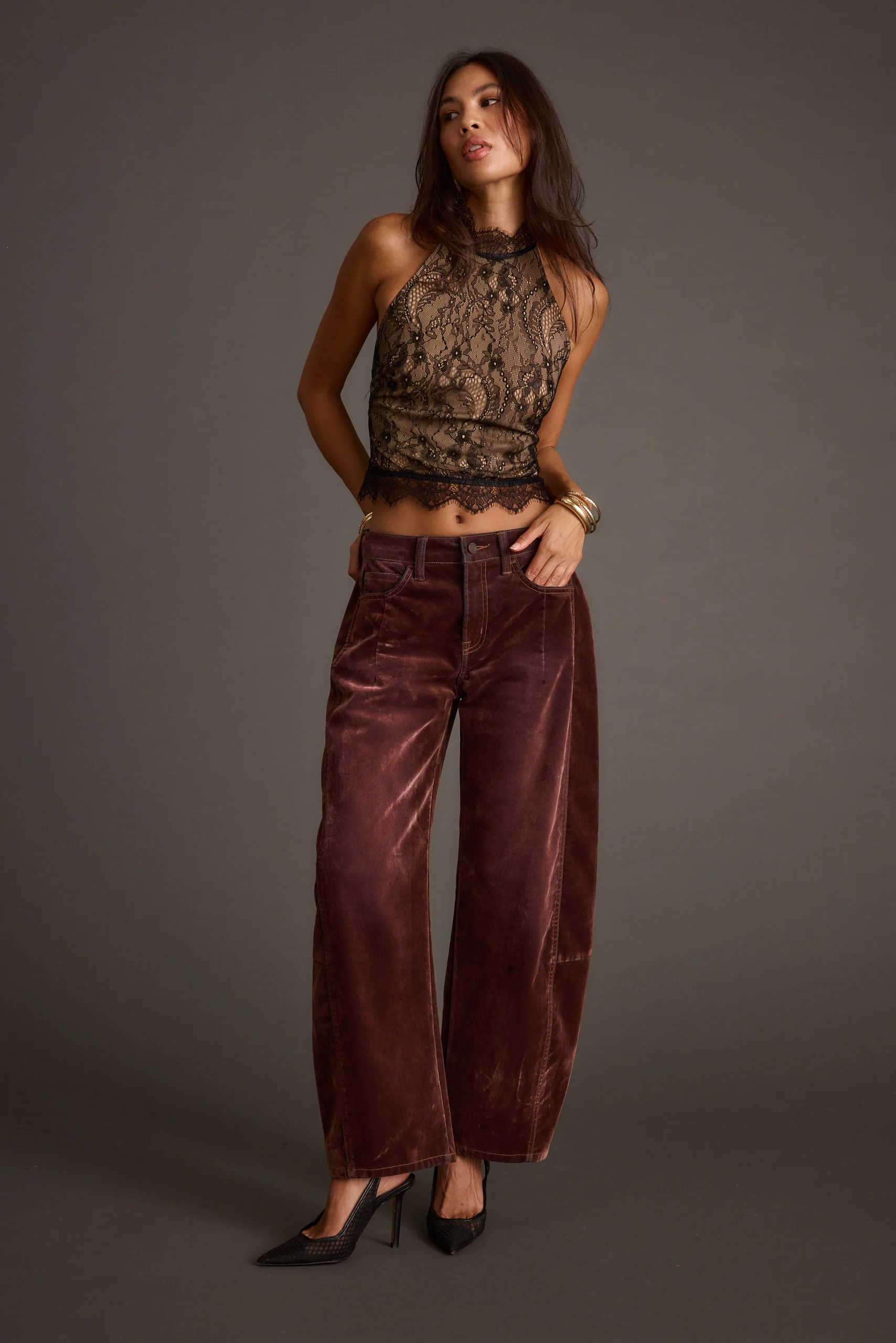 Vivette Black Lace Mock Neck Halter Top - Image 2