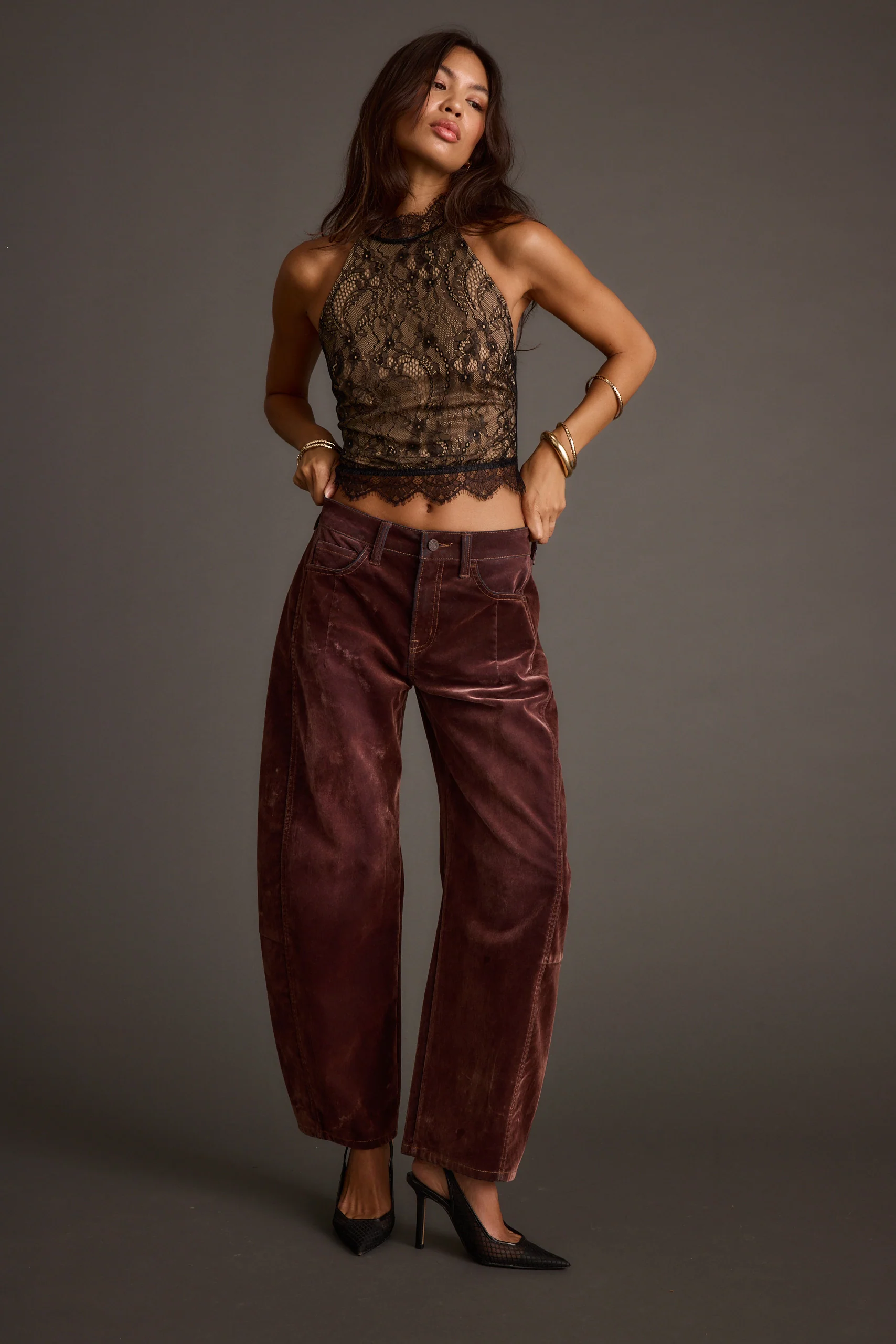 Vivette Black Lace Mock Neck Halter Top - Image 9