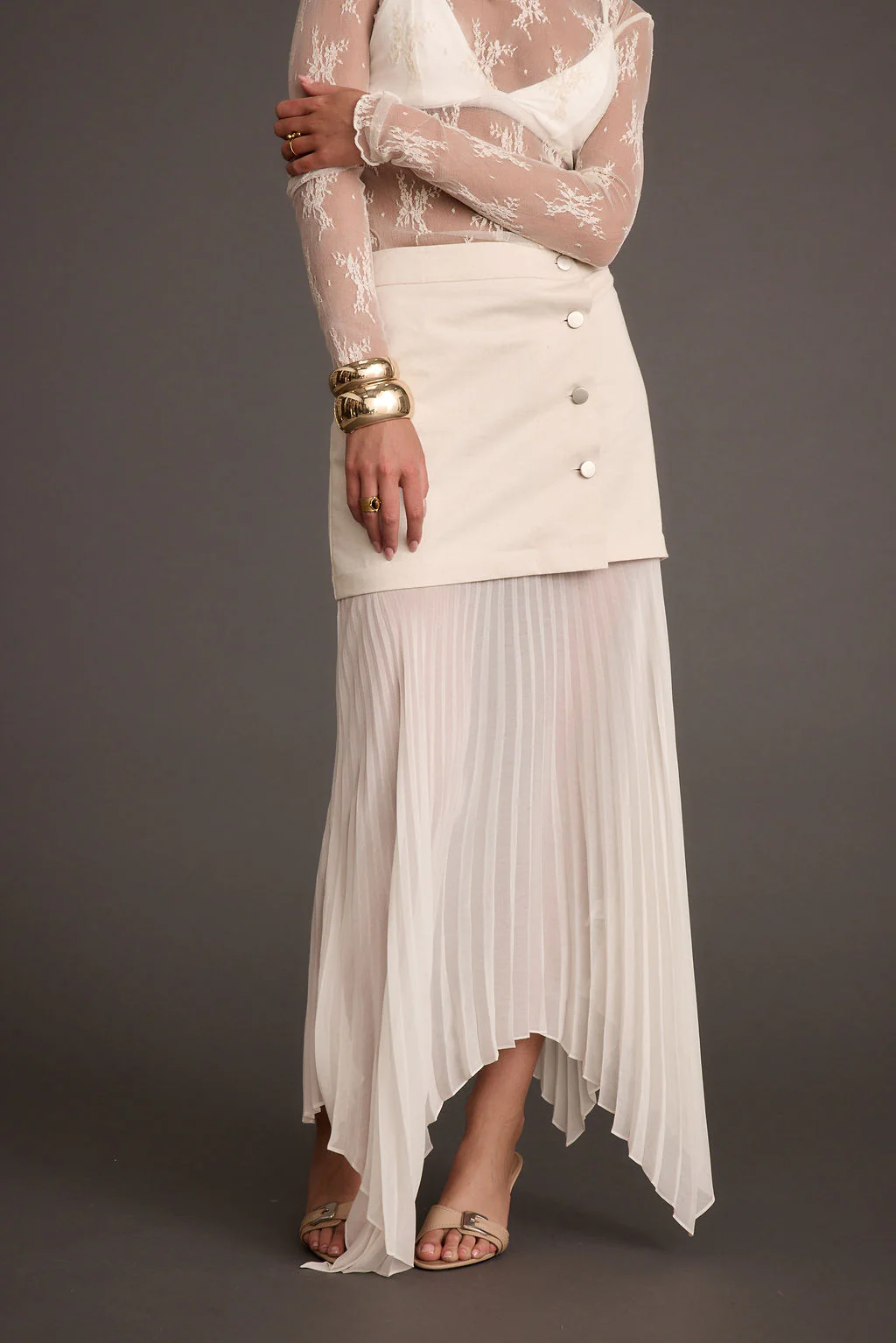 Whitney Bone Layered Pleated Maxi Skirt - Image 2