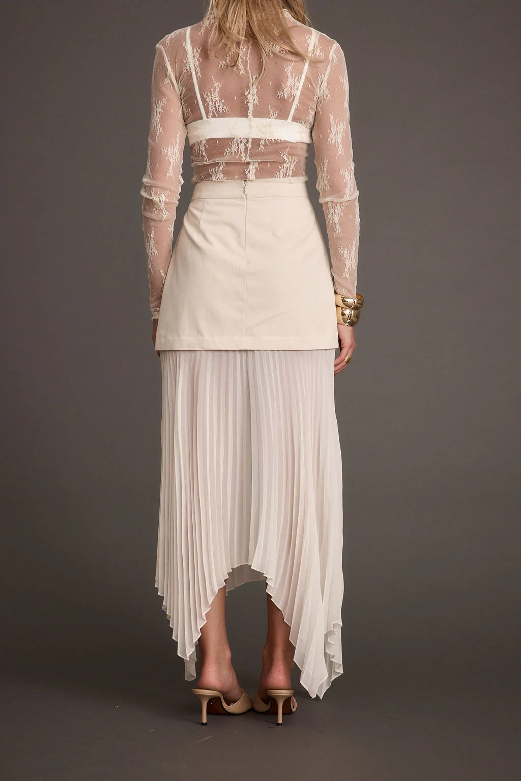 Whitney Bone Layered Pleated Maxi Skirt - Image 3
