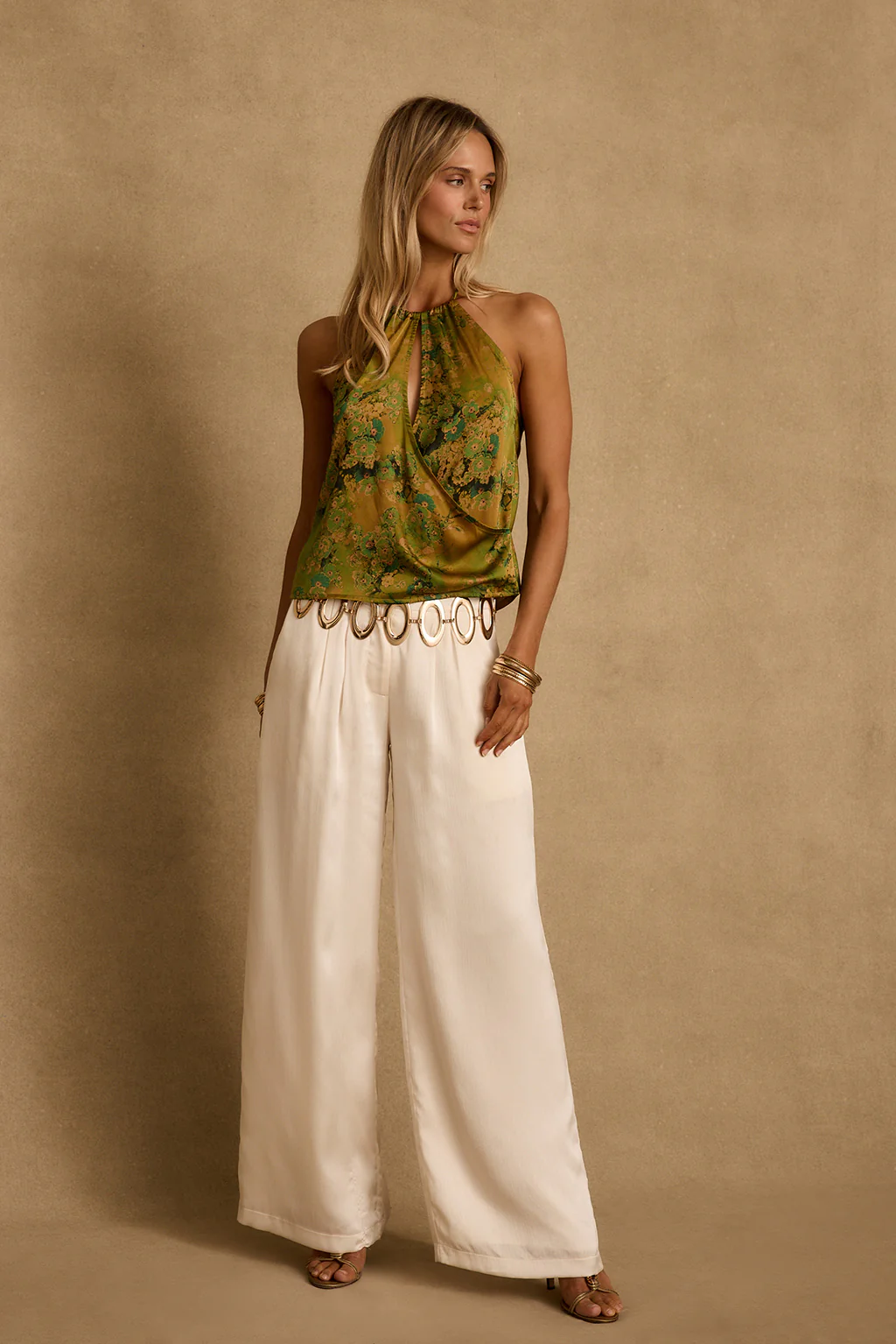 Wild Hibiscus Chartreuse Halter Top - Image 3