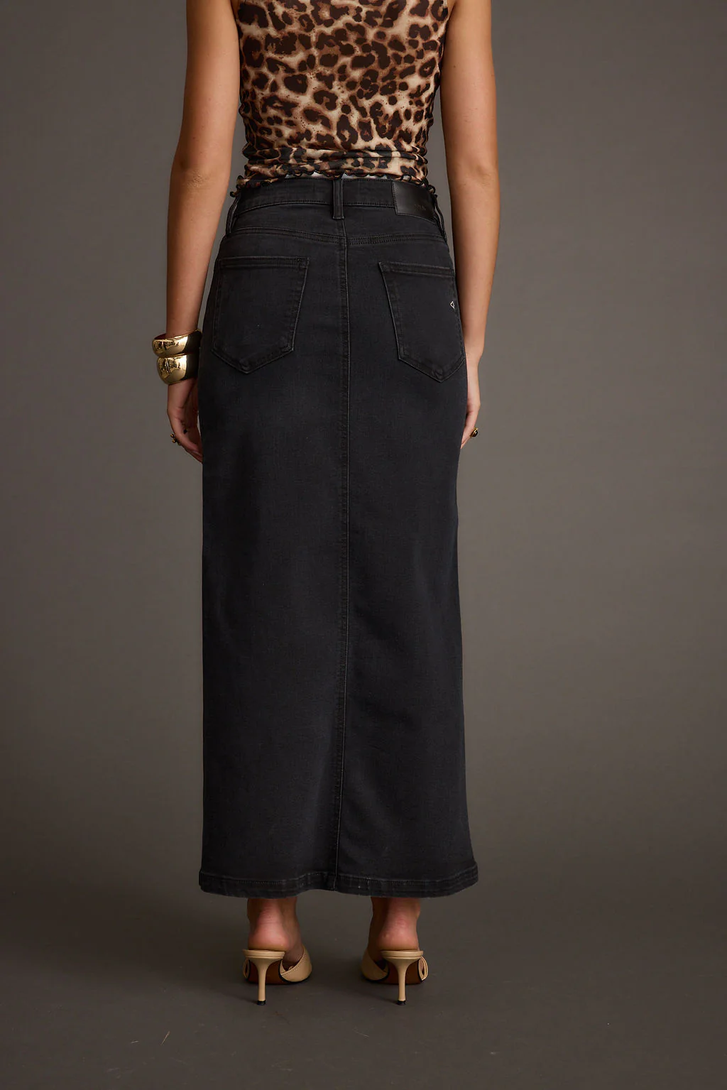 Wilder Black Stretch Denim Maxi Skirt - Image 3