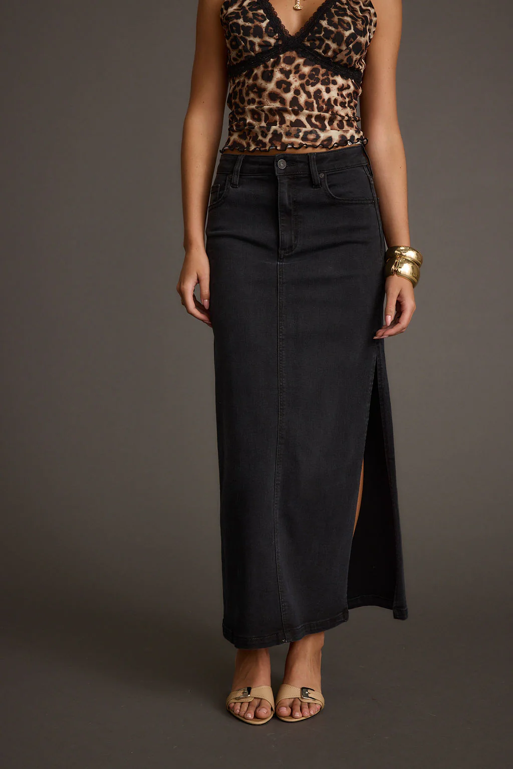 Wilder Black Stretch Denim Maxi Skirt - Image 5