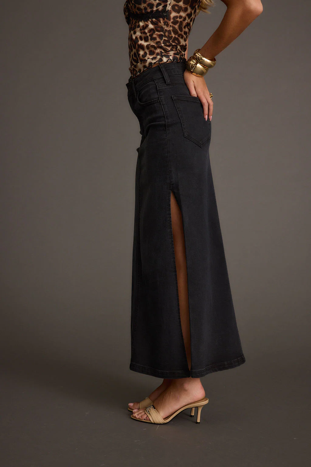 Wilder Black Stretch Denim Maxi Skirt - Image 7